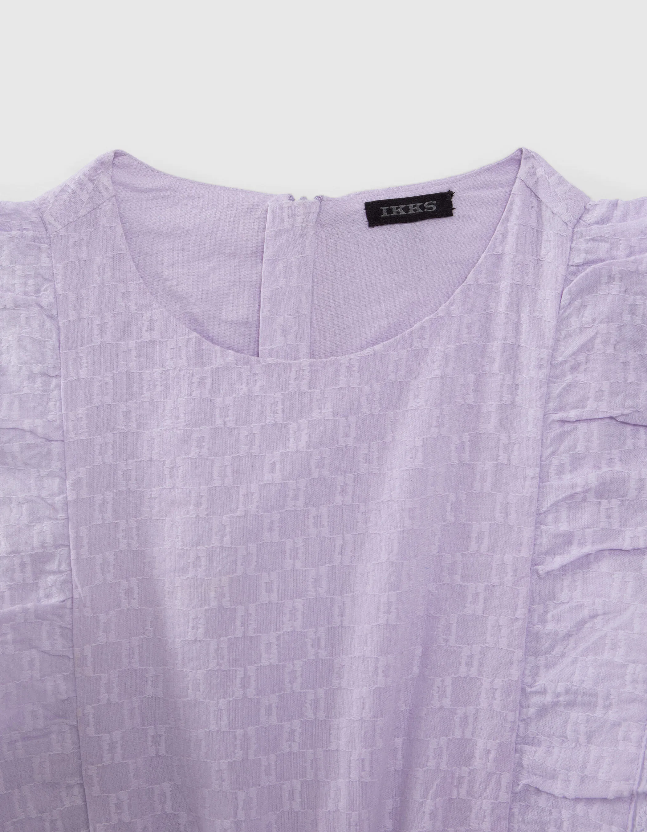 Combishort lilas tissu jacquard et volants fille