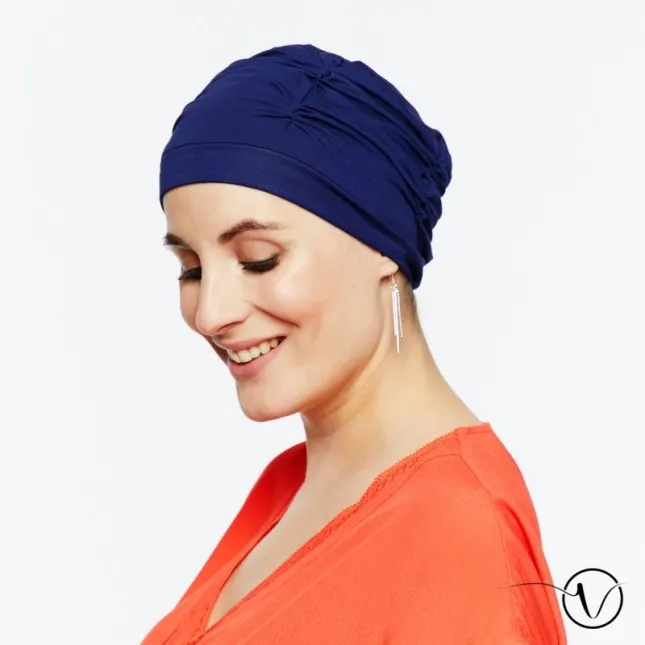 Foulard Création - Bonnet chimio en bambou Paty Bleu Marine | Oncovia