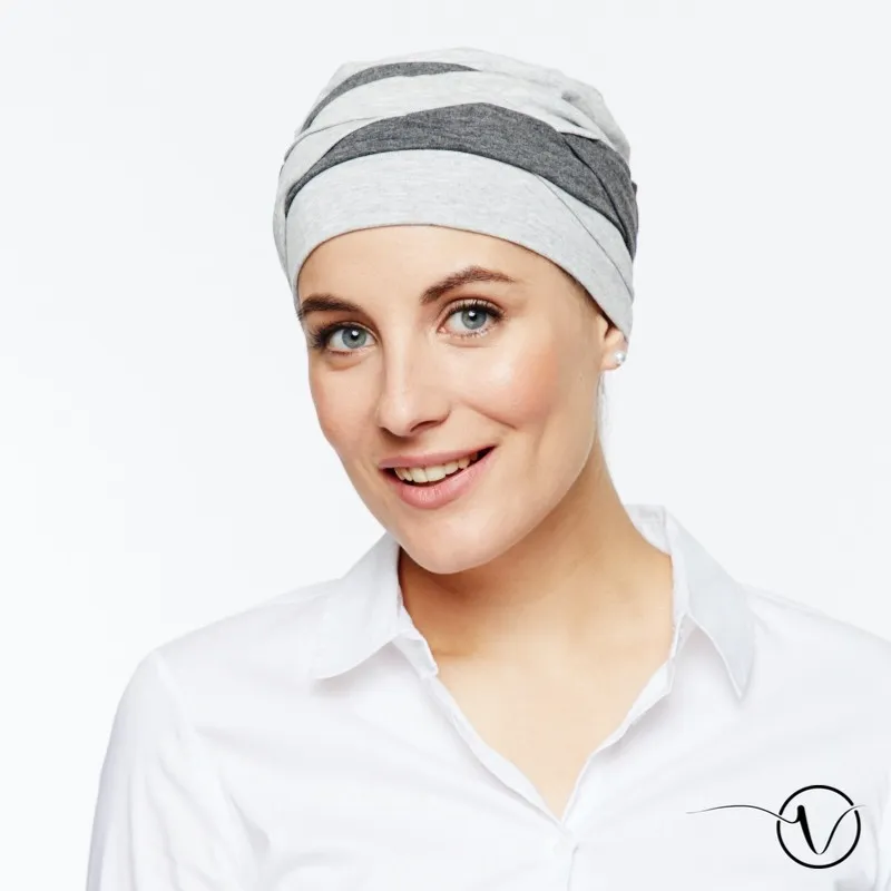 Foulard création - Bonnet chimio plissé Olga gris | Oncovia