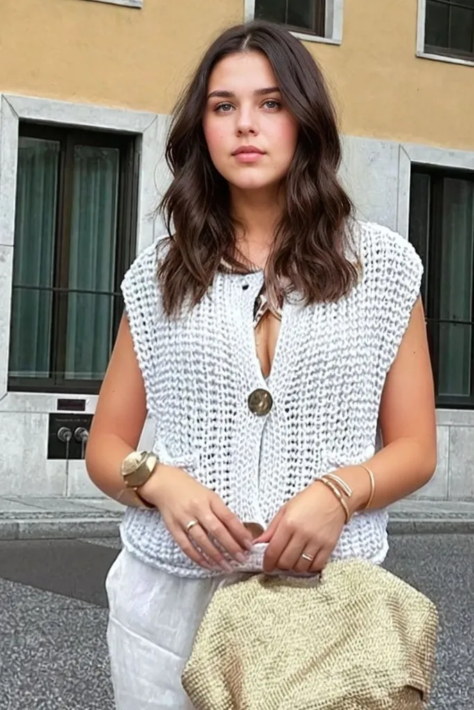 Giulia | Cardigan Court Tricoté Sans Manches avec Poches légantes