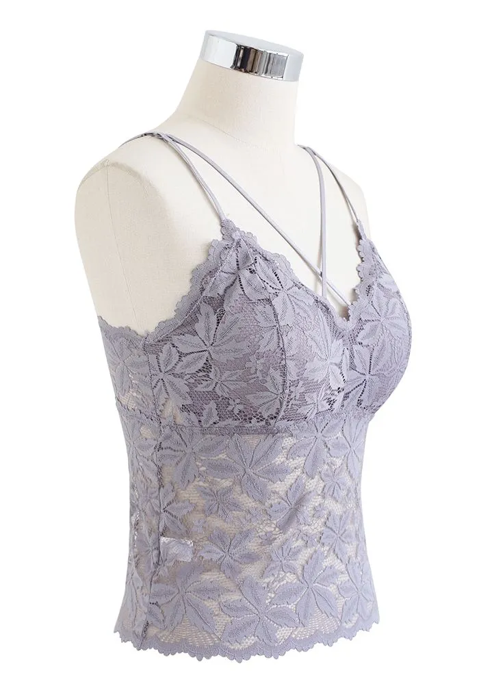 Haut Bustier Caraco en Dentelle Blossom en Lilas