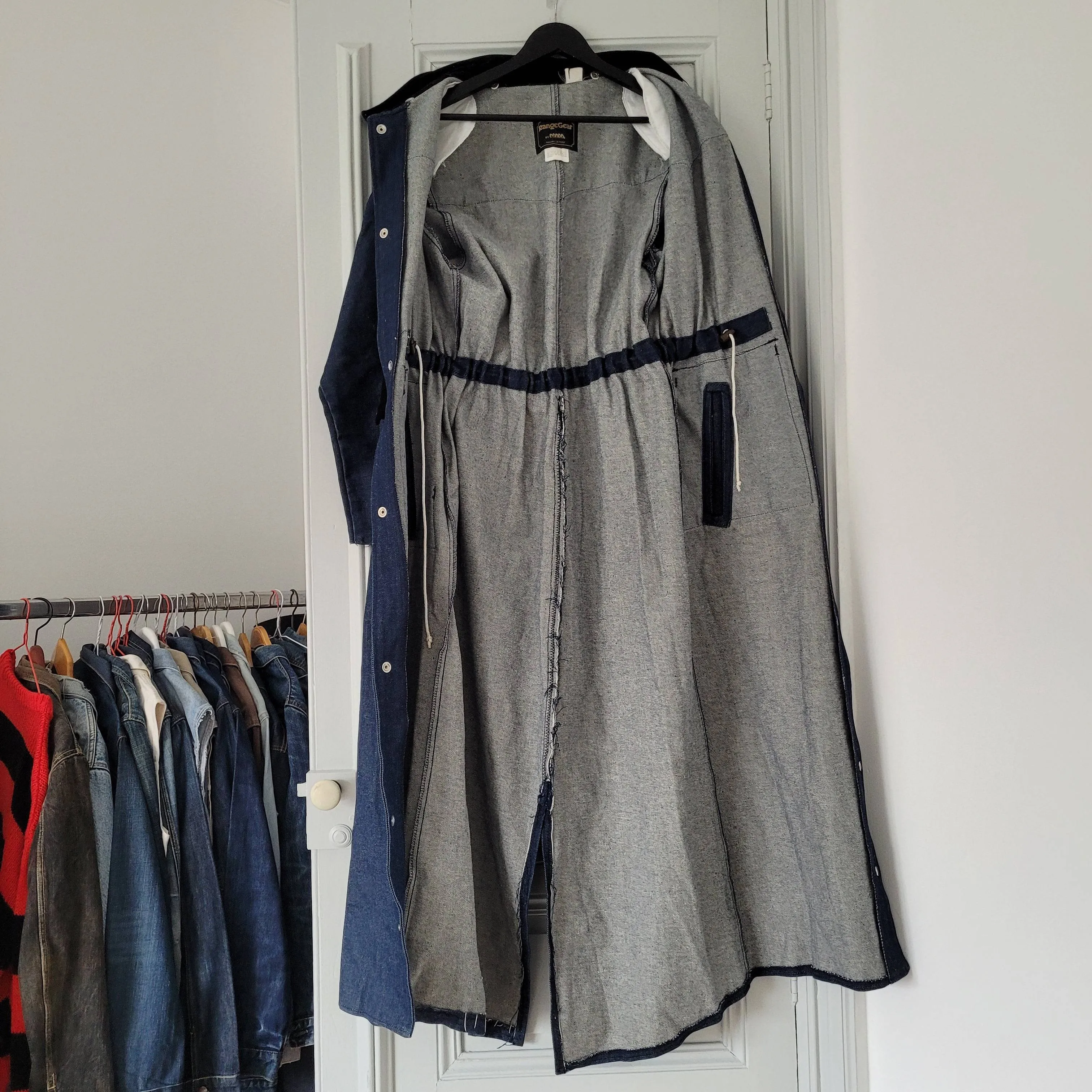 Long rider denim raincoat / impermeable en jean long moto, cavalier