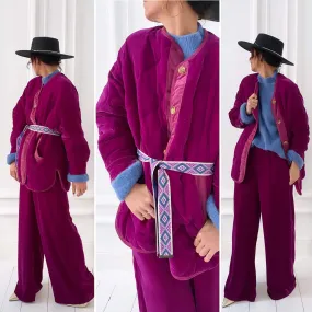 Manteau violet matelassé velours lisse