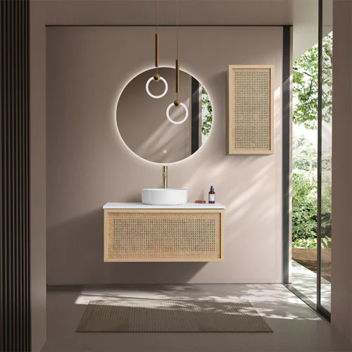 Meuble suspendu 40cm bois massif placage bambou