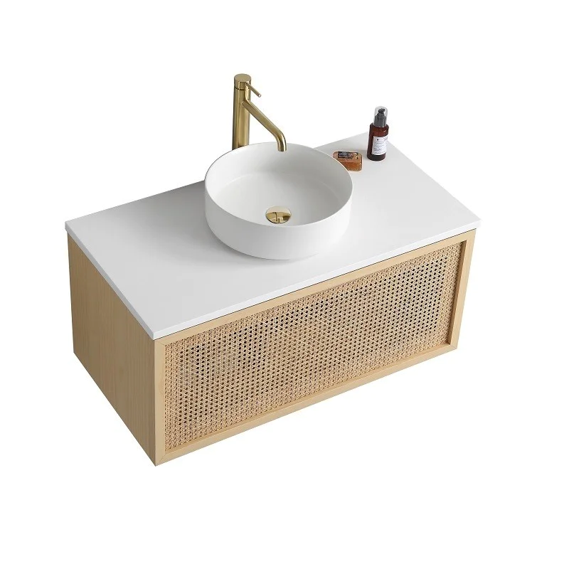 Meuble suspendu 40cm bois massif placage bambou