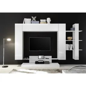 Meuble TV Blanc opaque avec facades en chene clair  | 3 Suisses