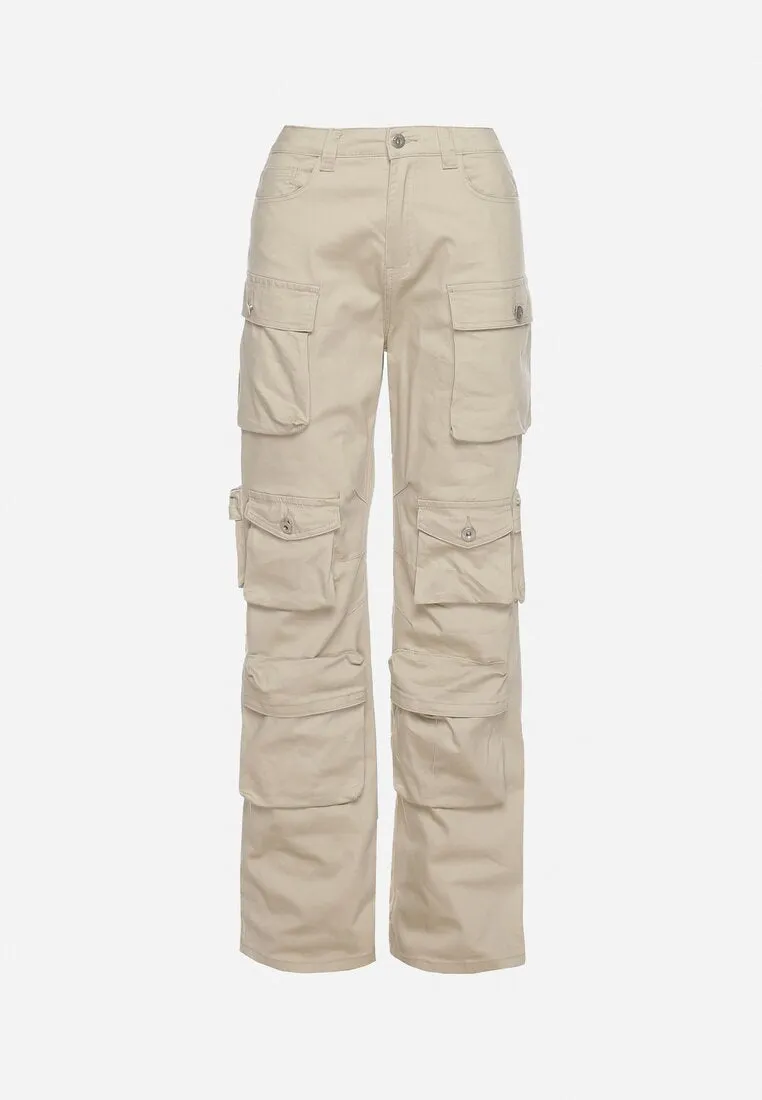 Pantalon cargo droit multipoches beige