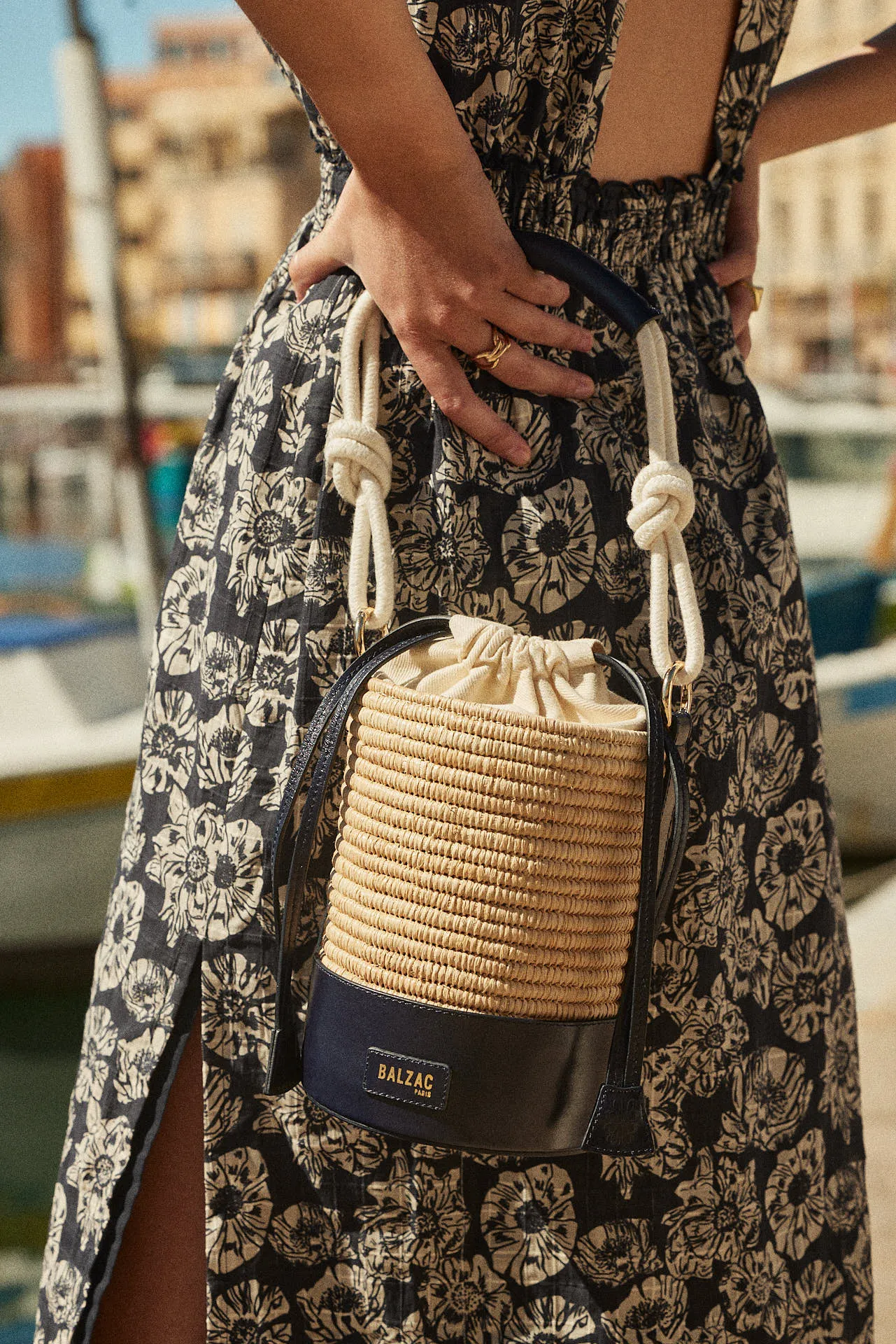 Robe Célesta imprimé flower party rayures marine et écru