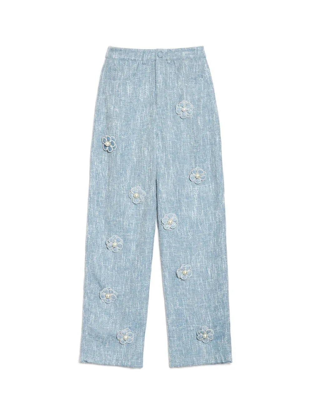 Sister Jane - Trinket Tweed Flower Trousers - Pastel Blue