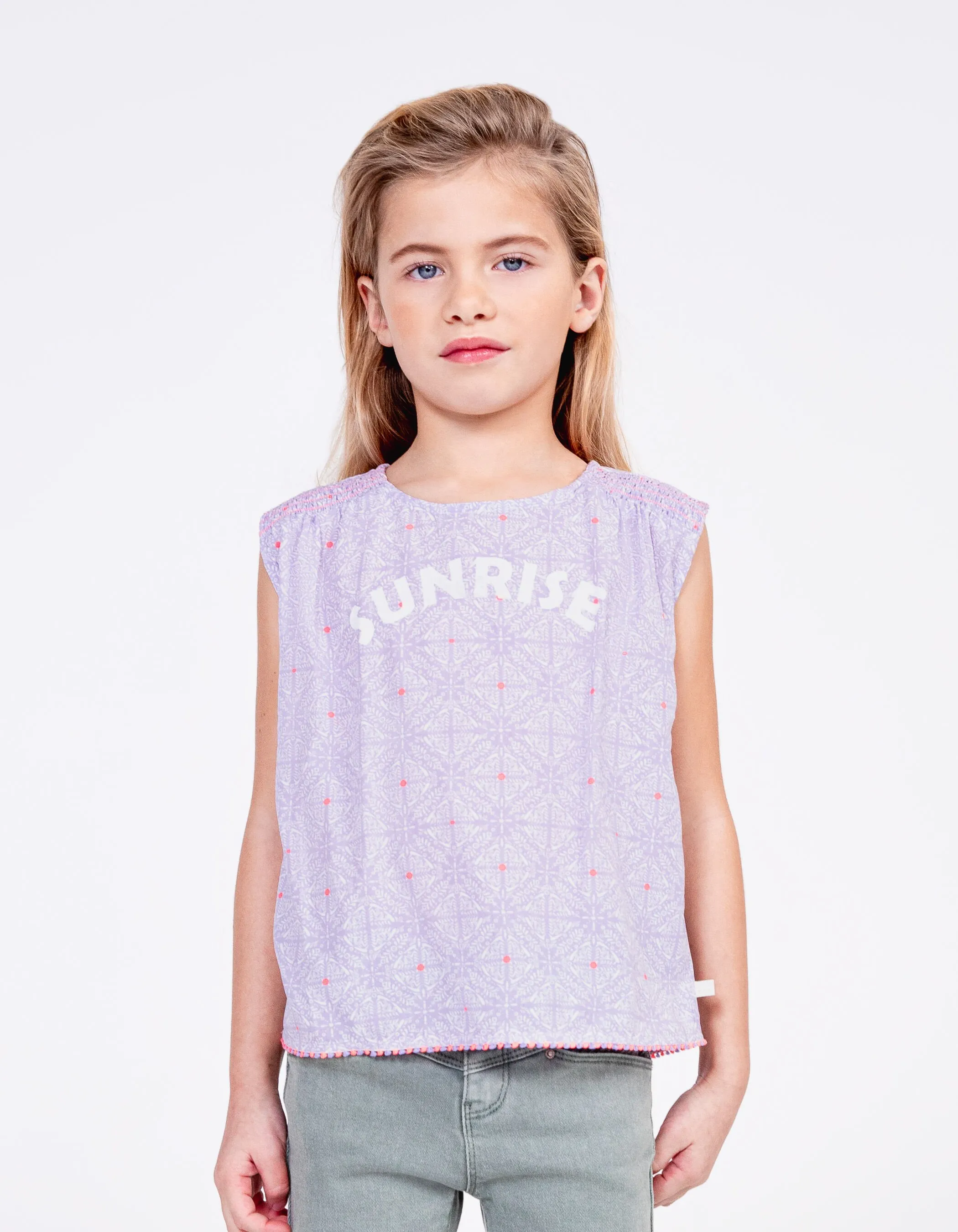 Top lilas imprimé faïences cubaines fille