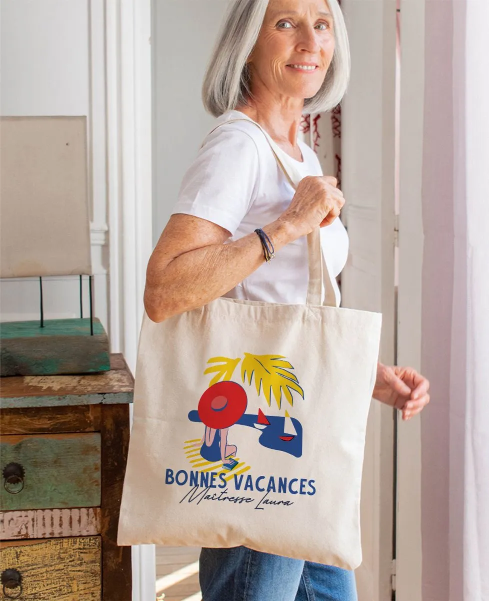 Tote bag Bonnes vacances maîtresse personnalisé