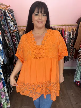 Tunique orange dentelle
