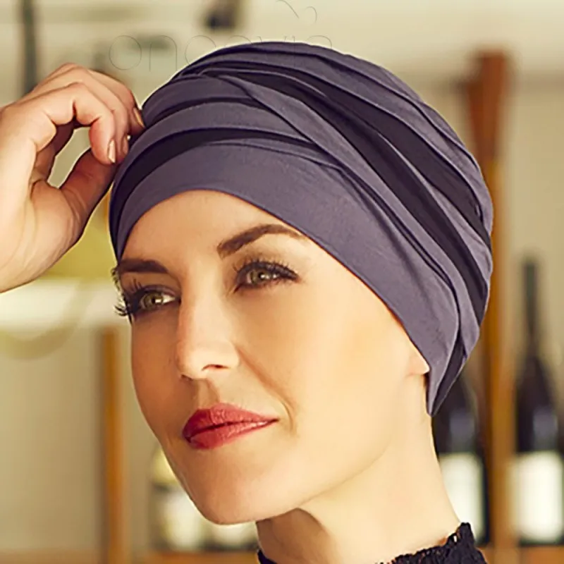 Turban Bonnet chimio en bambou Hindi Bali Bleu noir| Oncovia